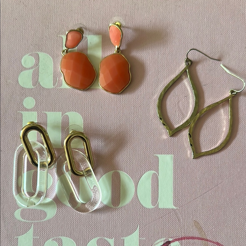 Set of 3 Gold and Pink Dangle Earrings